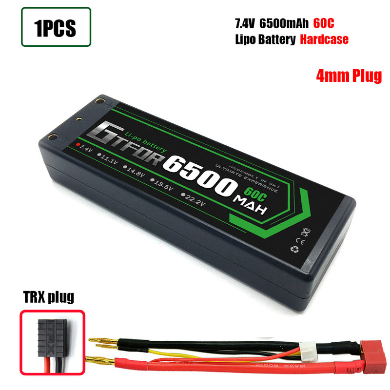 (CN)GTFDR 2S Lipo Battery 6500mAh 7.4V 60C 4mm Hardcase EC5 Plug for RC Buggy Truggy 1/10 Scale Racing Helicopters RC Car Boats