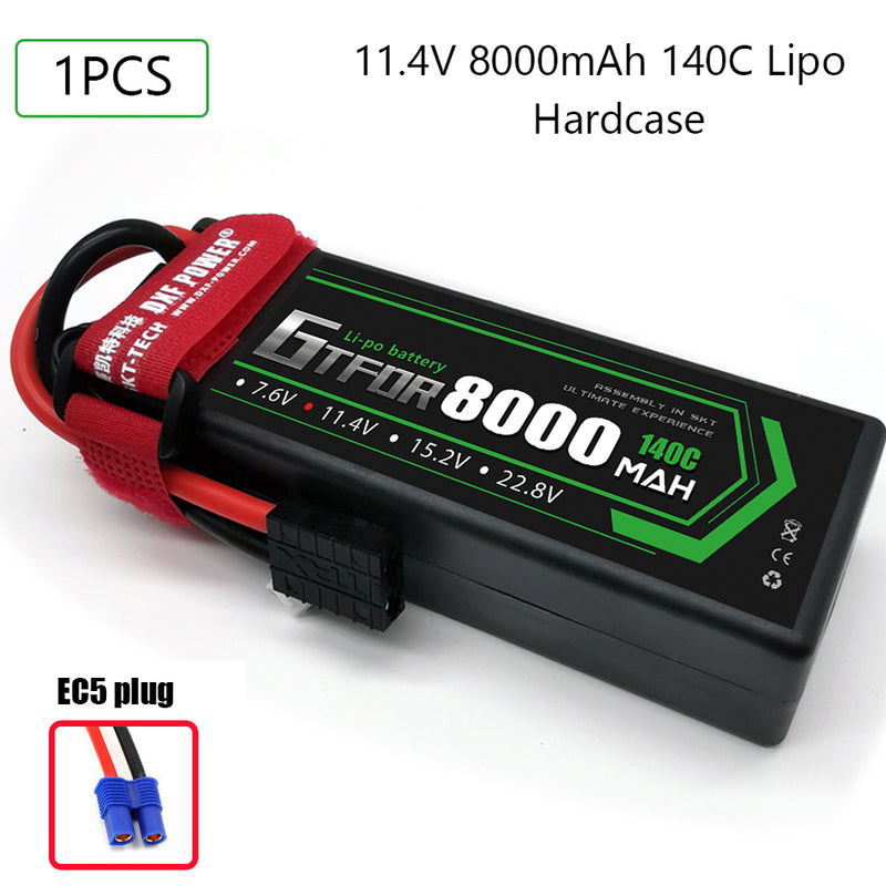 (CN)GTFDR 3S Lipo Battery 8000mAh 11.4V 140C Hardcase EC5 Plug for RC Buggy Truggy 1/10 Scale Racing Helicopters RC Car Boats