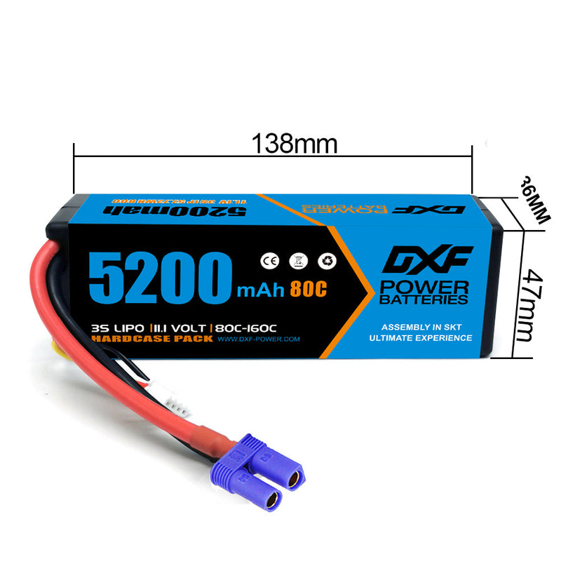 (ES)DXF Lipo Battery 3S 11.1V 5200MAH 80C Blue Series lipo Hardcase with EC5 Plug for Rc 1/8 1/10 Buggy Truck Car Off-Road Drone