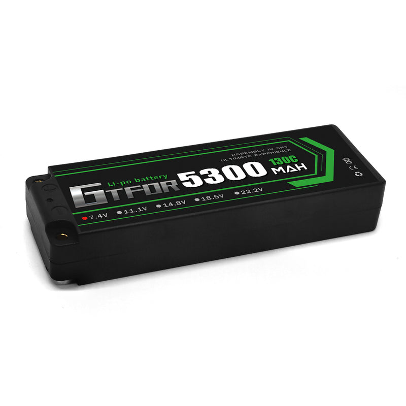 (CN) GTFDR 2S 7.4V Lipo Battery 130C 5300mAh with 5mm Bullet for RC 1/10 1/8 Vehicles Car Truck Tank Truggy Competition Racing Hobby