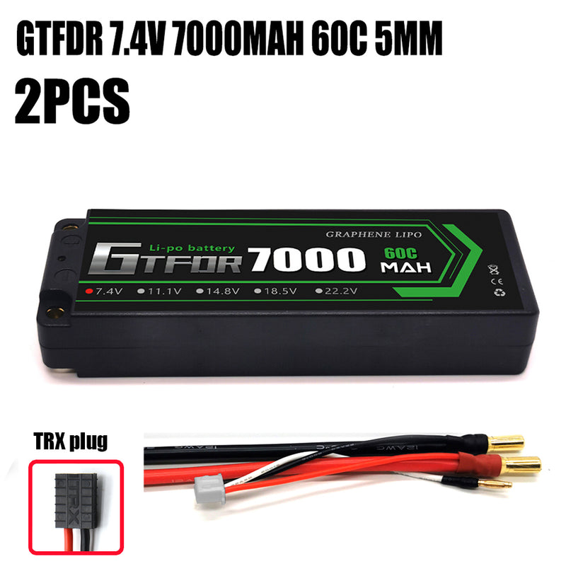 (CN)GTFDR 2S Lipo Battery 7000mAh 7.4V 60C 5mm Hardcase EC5 Plug for RC Buggy Truggy 1/10 Scale Racing Helicopters RC Car Boats