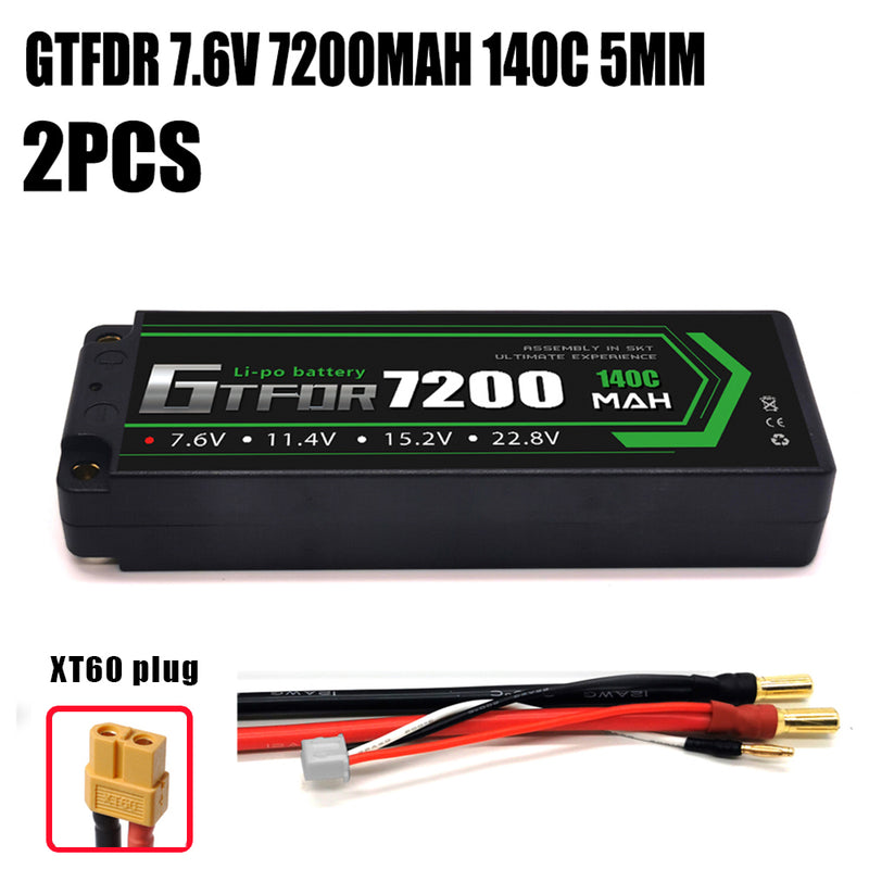 (CN)GTFDR 2S Lipo Battery 7200mAh 7.6V 140C 5mm Hardcase EC5 Plug for RC Buggy Truggy 1/10 Scale Racing Helicopters RC Car Boats