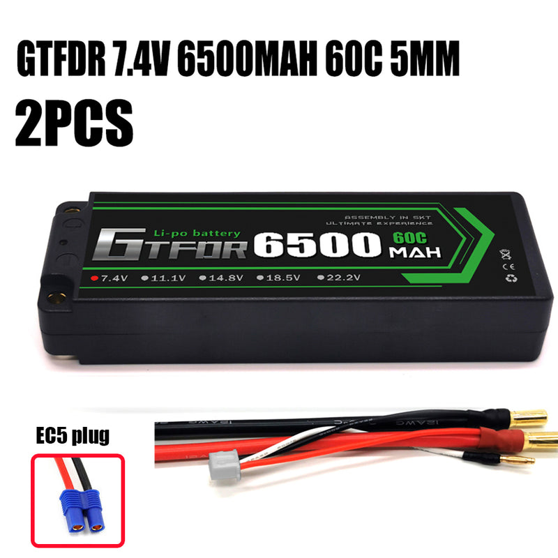 (CN)GTFDR 2S Lipo Battery 6500mAh 7.4V 60C 5mm Hardcase EC5 Plug for RC Buggy Truggy 1/10 Scale Racing Helicopters RC Car Boats