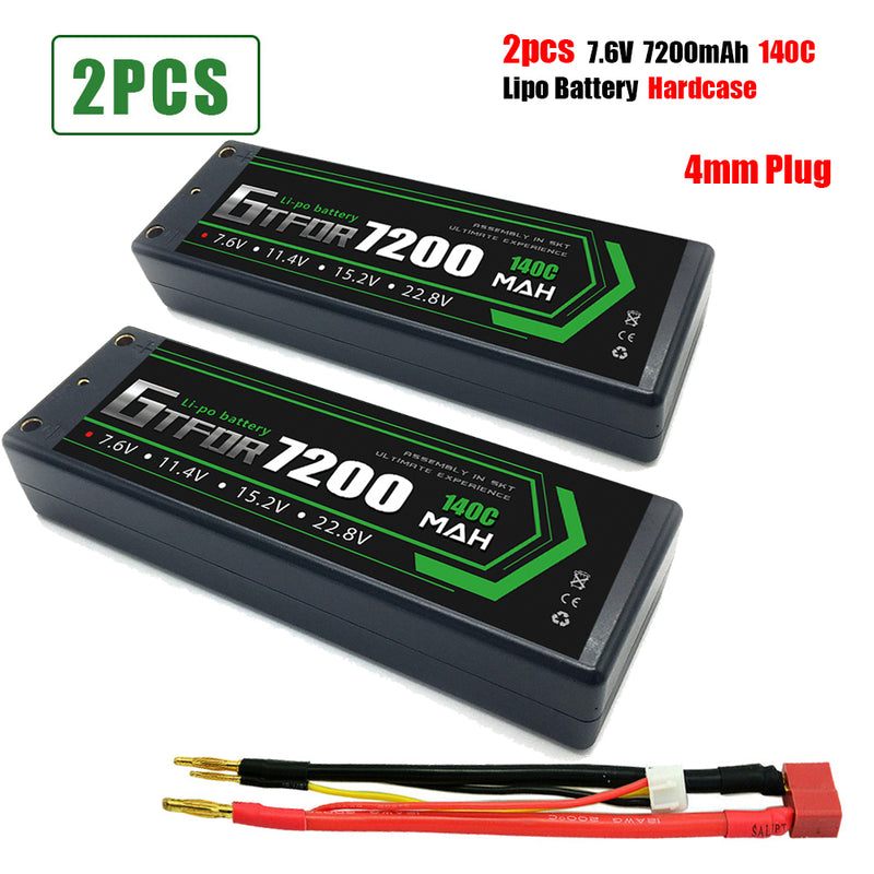 (CN)GTFDR 2S Lipo Battery 7200mAh 7.6V 140C 4mm Hardcase EC5 Plug for RC Buggy Truggy 1/10 Scale Racing Helicopters RC Car Boats