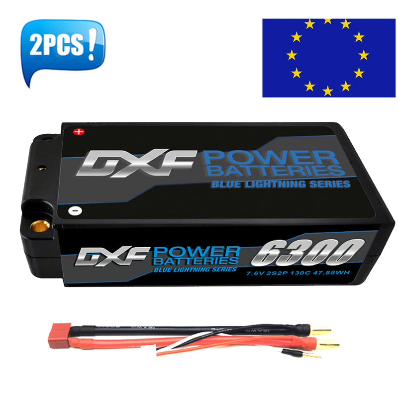 (PL)DXF Lipo Battery 2S 7.6V 6300mAh 130C/260C Shorty 5MM Hardcase Battery Graphene Battery for Rc Truck Drone 1/10 1/8 Scale Traxxas Slash 4x4 RC Car Buggy truggy