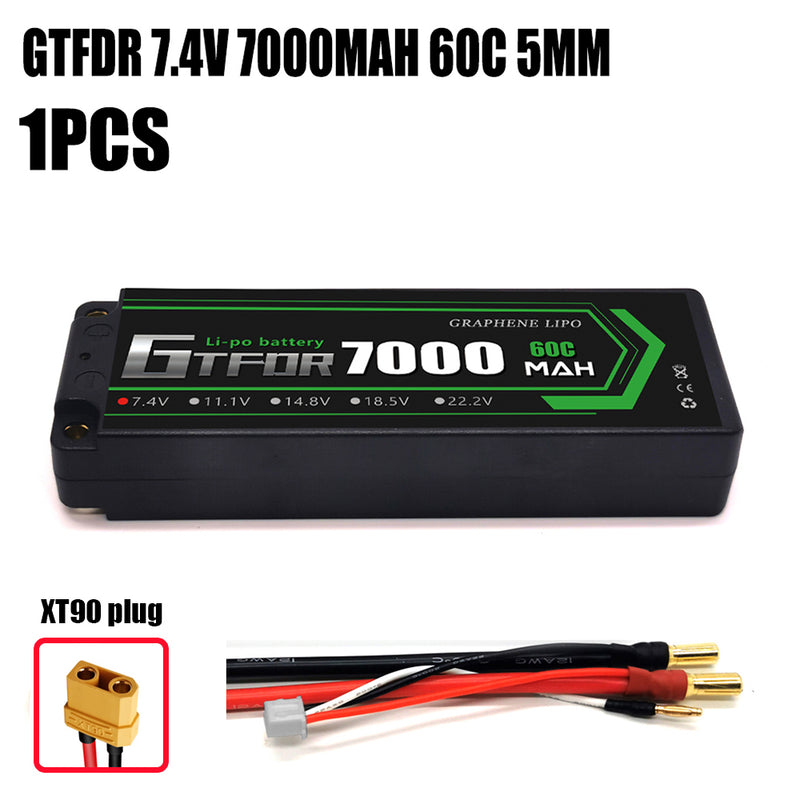 (CN)GTFDR 2S Lipo Battery 7000mAh 7.4V 60C 5mm Hardcase EC5 Plug for RC Buggy Truggy 1/10 Scale Racing Helicopters RC Car Boats