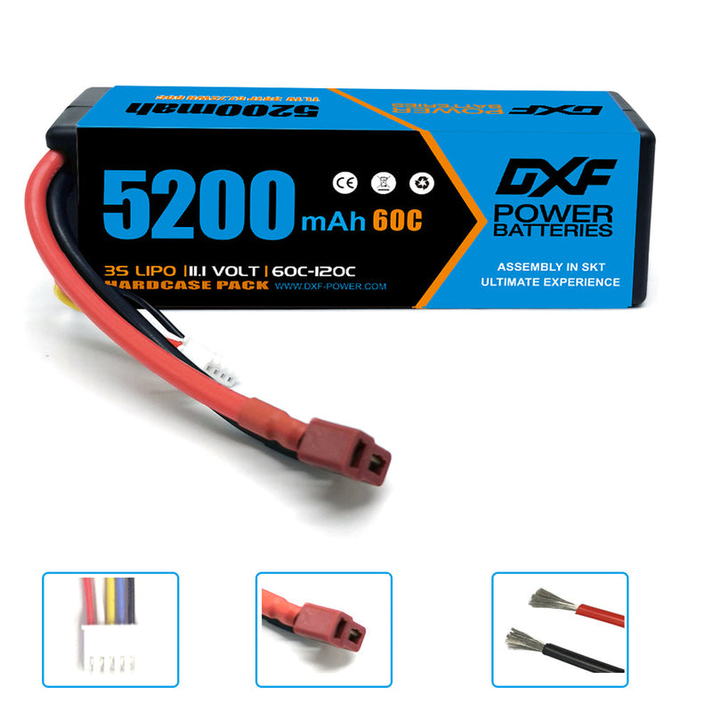 (EU)DXF Lipo Battery 3S 11.1V 5200MAH 60C Blue Series lipo Hardcase with Deans Plug for Rc 1/8 1/10 Buggy Truck Car Off-Road Drone