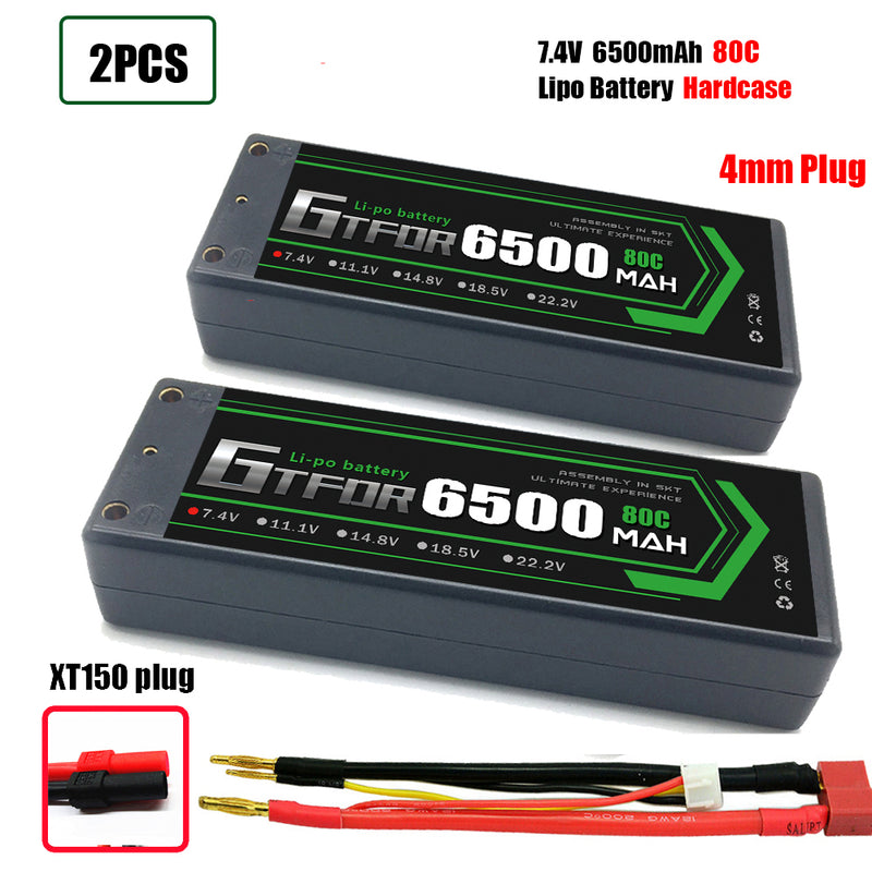(CN)GTFDR 2S Lipo Battery 6500mAh 7.4V 80C 4mm Hardcase EC5 Plug for RC Buggy Truggy 1/10 Scale Racing Helicopters RC Car Boats