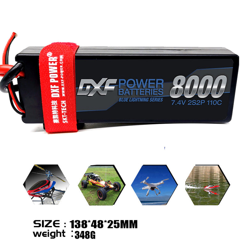 (PL)DXF Lipo Battery 2S 7.4V 8000mAh 110C/220C Hardcase Battery Graphene Battery for Rc Truck Drone 1/10 1/8 Scale Traxxas Slash 4x4 RC Car Buggy truggy