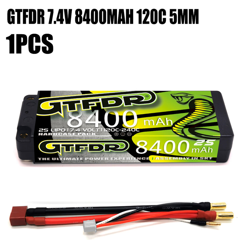 (CN) GTFDR 2S 7.4V Lipo Battery 120C 8400mAh with 5mm Bullet for RC 1/8 Vehicles Car Truck Tank Truggy Competition Racing Hobby