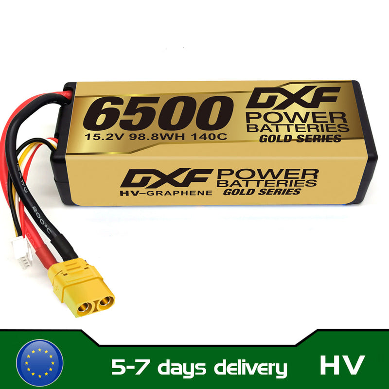 (EU)DXF Lipo Battery 4S 15.2V 6500MAH 140C GoldSeries Graphene lipo Hardcase with EC5 and XT90 Plug for Rc 1/8 1/10 Buggy Truck Car Off-Road Drone