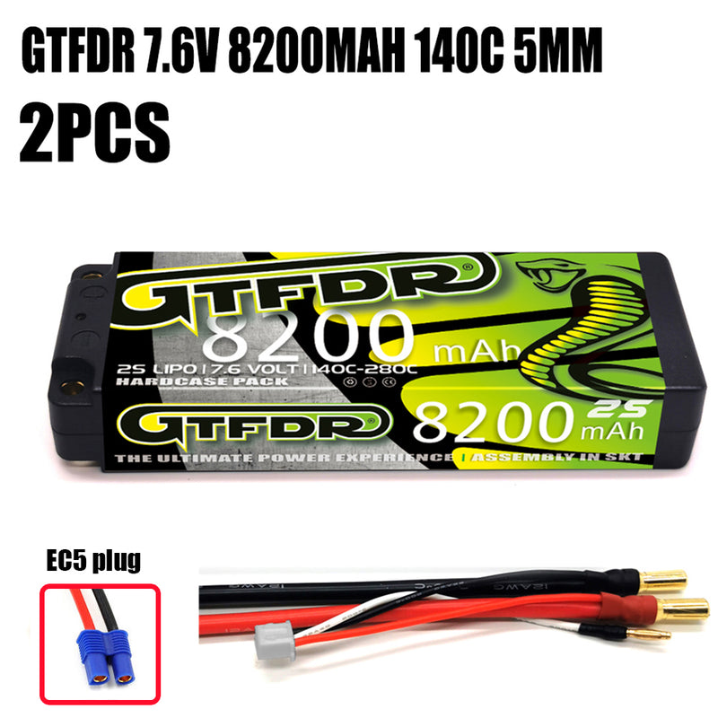 (CN)GTFDR 2S Lipo Battery 8000mAh 7.6V 140C 5mm Hardcase EC5 Plug for RC Buggy Truggy 1/10 Scale Racing Helicopters RC Car Boats