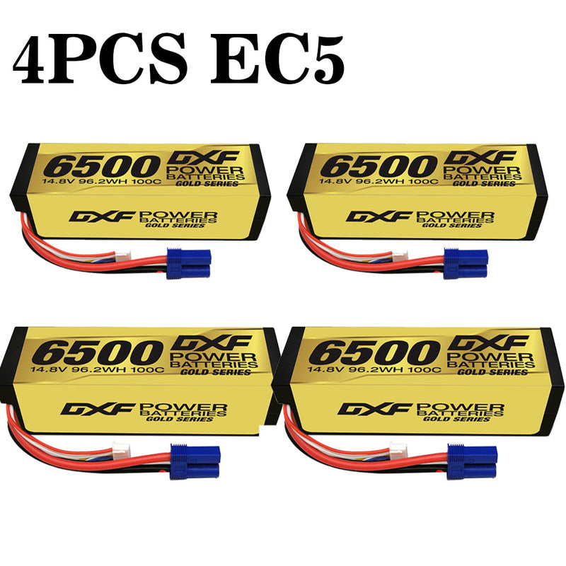 (EU)DXF Lipo Battery 4S 14.8V 6500MAH 100C GoldSeries Graphene lipo Hardcase with EC5 and XT90 Plug for Rc 1/8 1/10 Buggy Truck Car Off-Road Drone