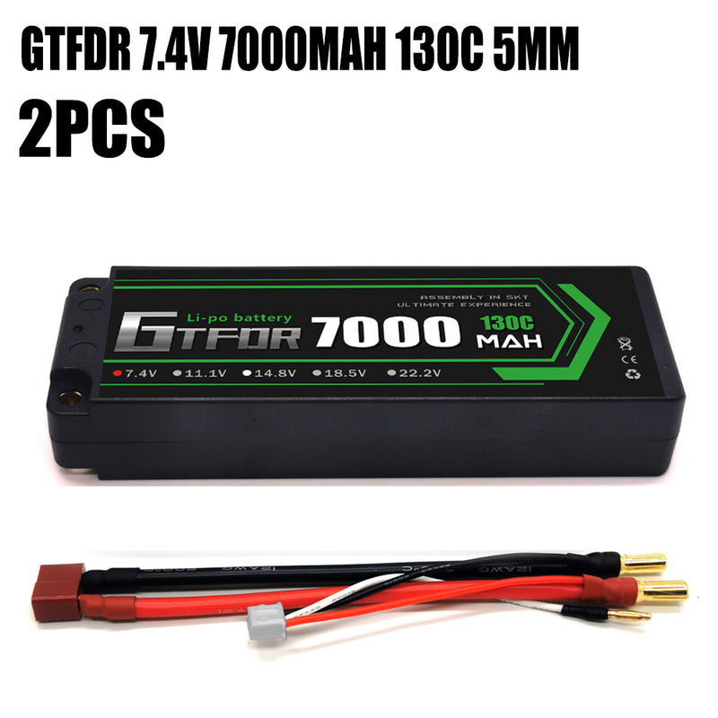 (CN)GTFDR 2S Lipo Battery 7000mAh 7.4V 130C 5mm Hardcase EC5 Plug for RC Buggy Truggy 1/10 Scale Racing Helicopters RC Car Boats