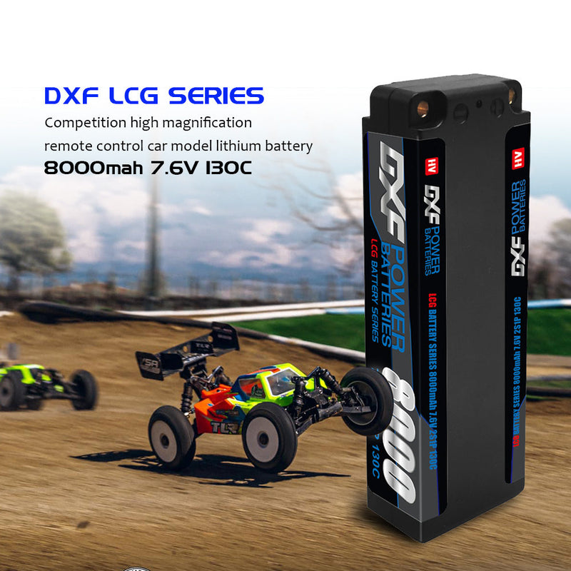(GE) DXF 2S 7.6V Lipo Battery 140C 8000mAh LCG with 5mm Bullet for RC 1/8 Vehicles Car Truck Tank Truggy Competition Racing Hobby
