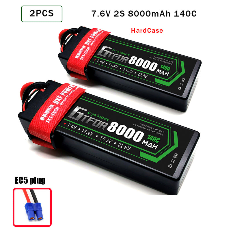 (CN)GTFDR 2S Lipo Battery 8000mAh 7.6V 140C Hardcase EC5 Plug for RC Buggy Truggy 1/10 Scale Racing Helicopters RC Car Boats