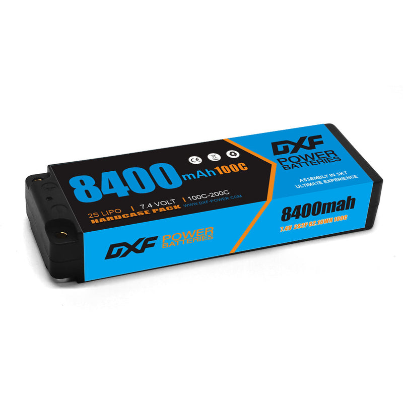 (GE)DXF Lipo Battery 2S 7.4V 8400mAh 100C/200C Hardcase Battery Graphene 5MM Battery for Rc Truck Drone 1/10 1/8 Scale Traxxas Slash 4x4 RC Car Buggy truggy