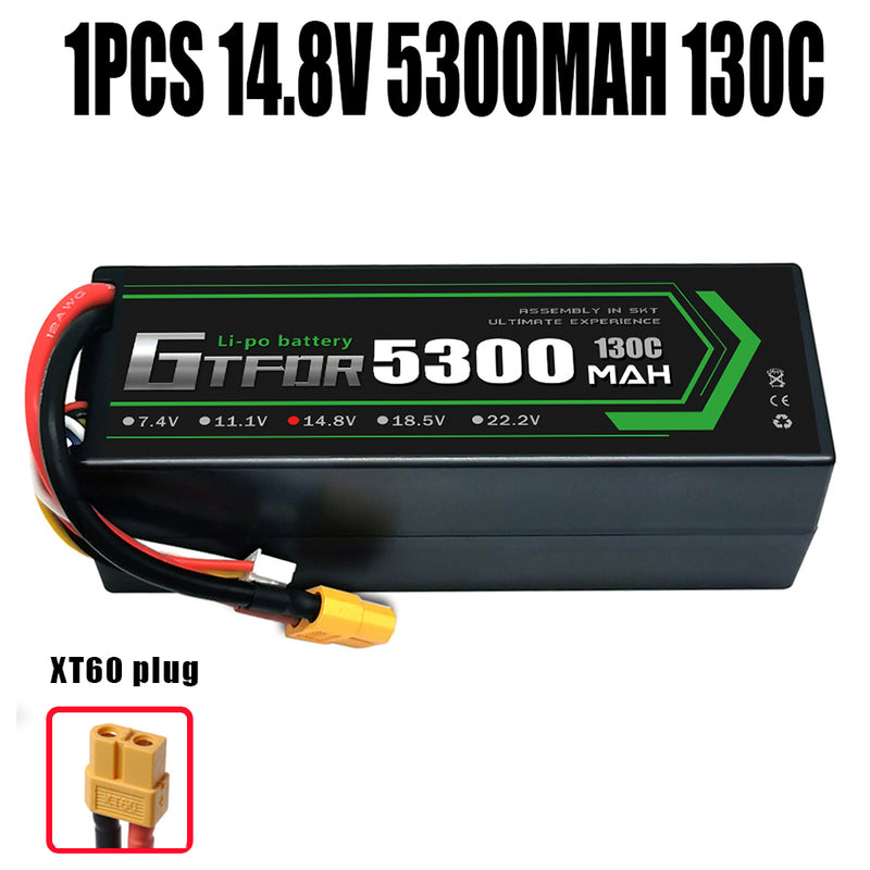 (CN)GTFDR 4S Lipo Battery 5300mAh 14.8V 130C Hardcase EC5 Plug for RC Buggy Truggy 1/10 Scale Racing Helicopters RC Car Boats