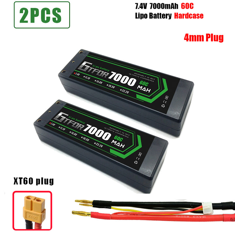 (CN)GTFDR 2S Lipo Battery 7000mAh 7.4V 60C 4mm Hardcase EC5 Plug for RC Buggy Truggy 1/10 Scale Racing Helicopters RC Car Boats