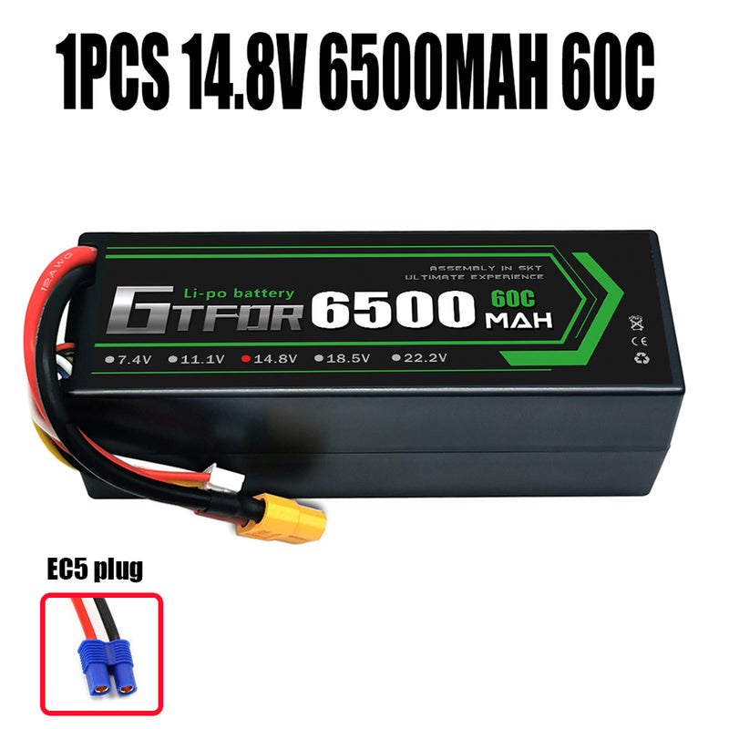 (CN)GTFDR 4S Lipo Battery 6500mAh 14.8V 60C Hardcase EC5 Plug for RC Buggy Truggy 1/10 Scale Racing Helicopters RC Car Boats