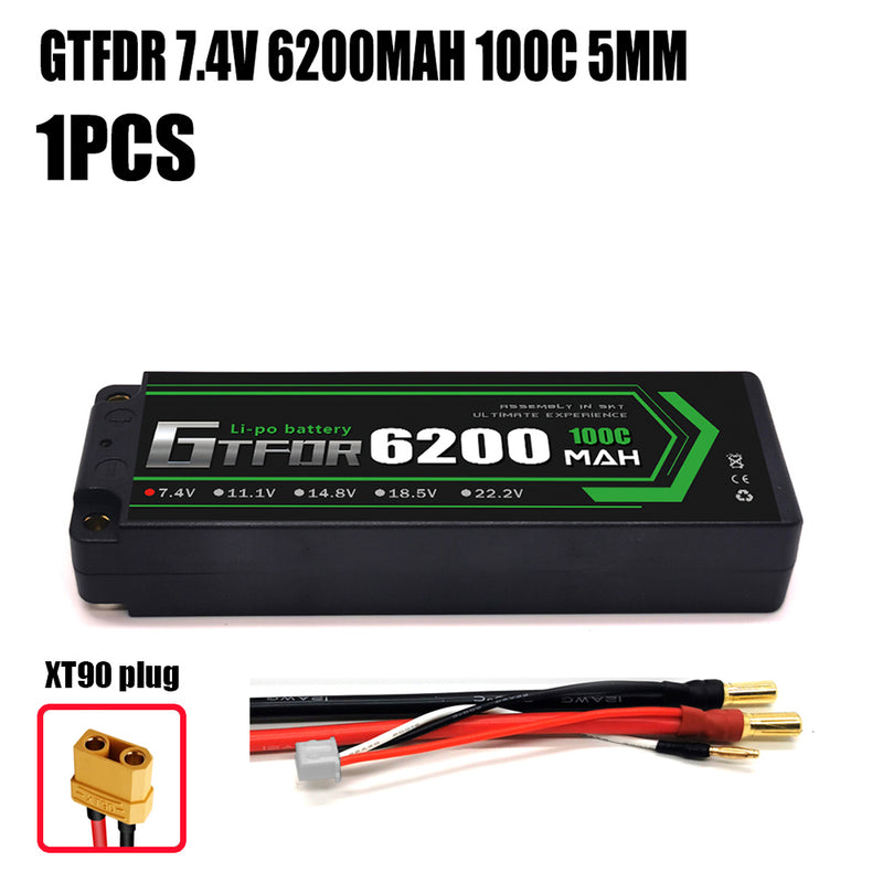(CN)GTFDR 2S Lipo Battery 6200mAh 7.4V 100C 5mm Hardcase EC5 Plug for RC Buggy Truggy 1/10 Scale Racing Helicopters RC Car Boats
