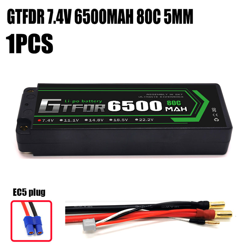 (CN)GTFDR 2S Lipo Battery 6500mAh 7.4V 80C 5mm Hardcase EC5 Plug for RC Buggy Truggy 1/10 Scale Racing Helicopters RC Car Boats
