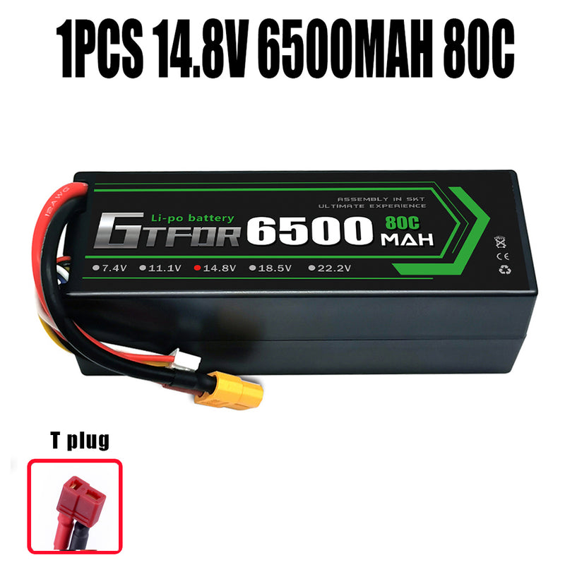 (CN)GTFDR 4S Lipo Battery 6500mAh 14.8V 80C Hardcase EC5 Plug for RC Buggy Truggy 1/10 Scale Racing Helicopters RC Car Boats