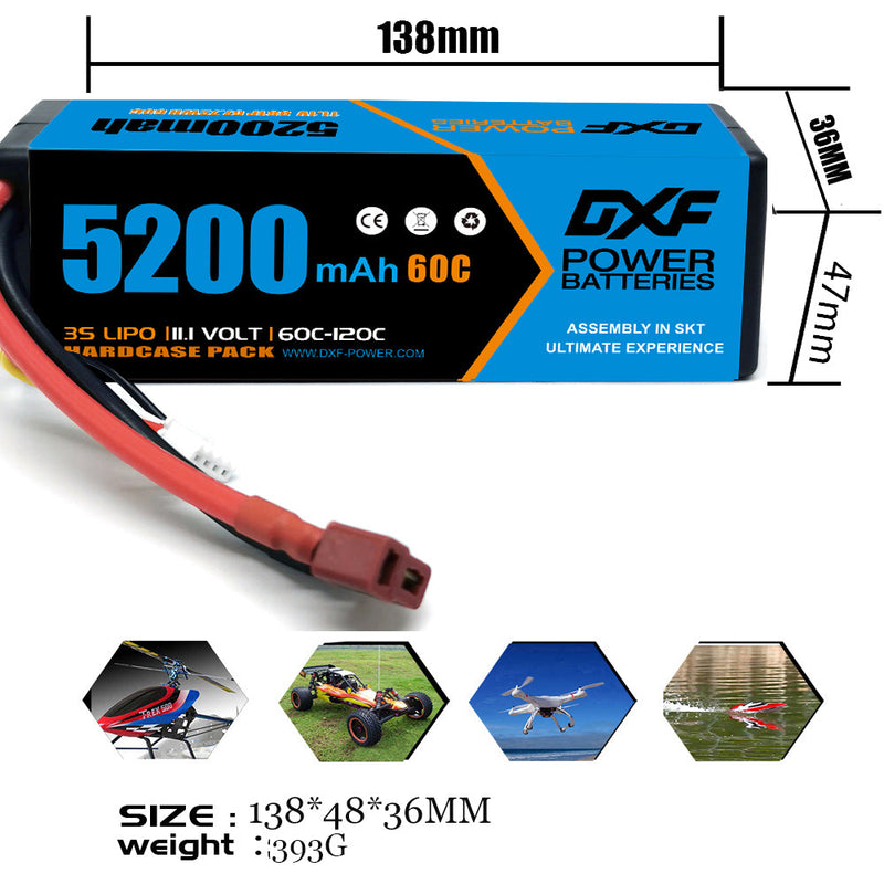 (ES)DXF Lipo Battery 3S 11.1V 5200MAH 60C Blue Series lipo Hardcase with Deans Plug for Rc 1/8 1/10 Buggy Truck Car Off-Road Drone