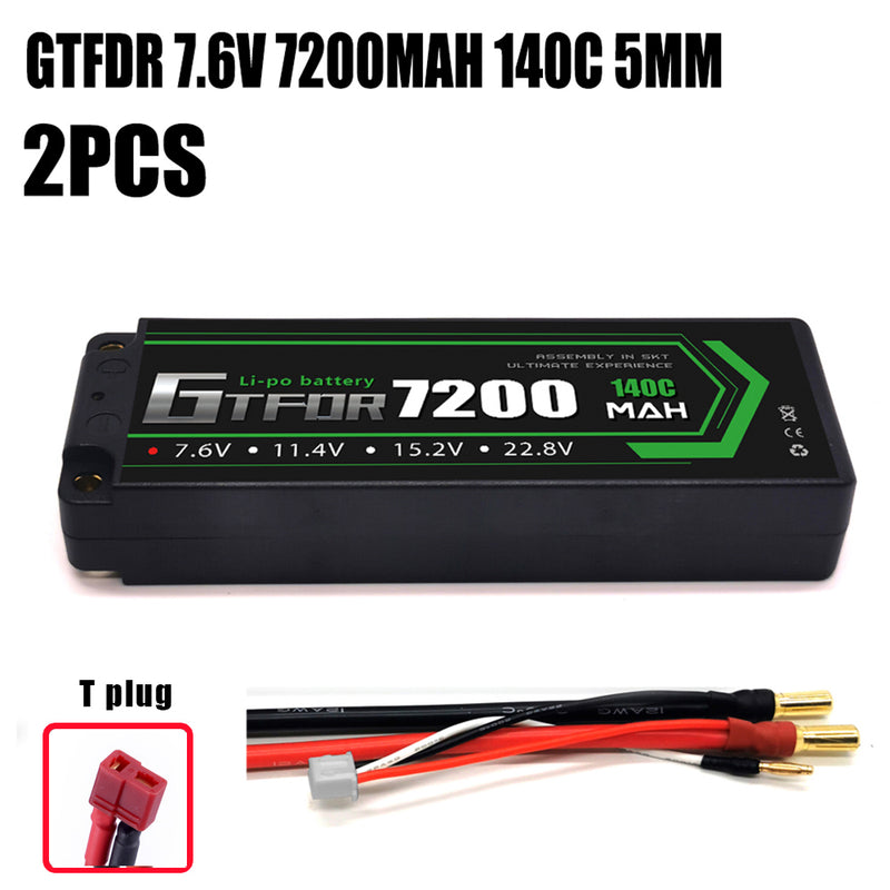 (CN)GTFDR 2S Lipo Battery 7200mAh 7.6V 140C 5mm Hardcase EC5 Plug for RC Buggy Truggy 1/10 Scale Racing Helicopters RC Car Boats