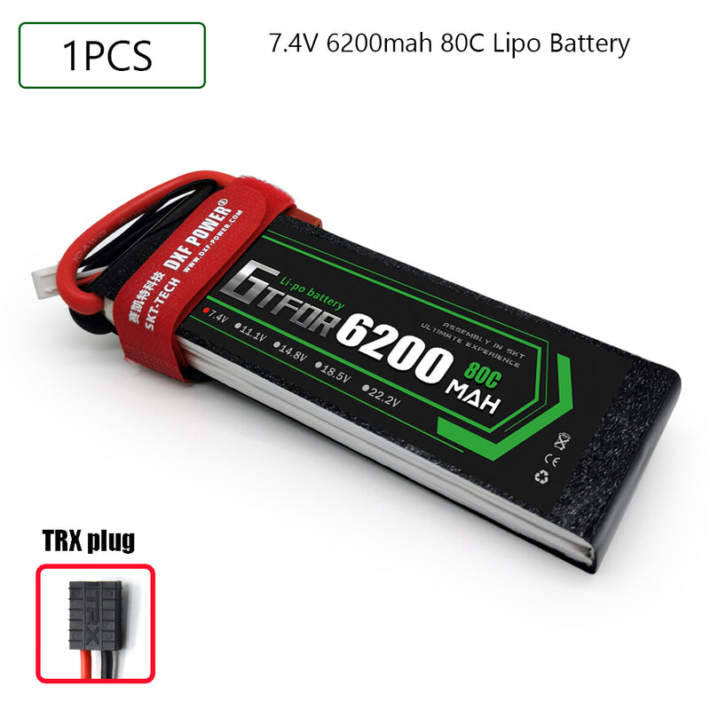 (CN)DXF 2S Lipo Battery 7.4V 80C 6200mAh Soft Case Battery with EC5 XT90 Connector for Car Truck Tank RC Buggy Truggy Racing Hobby