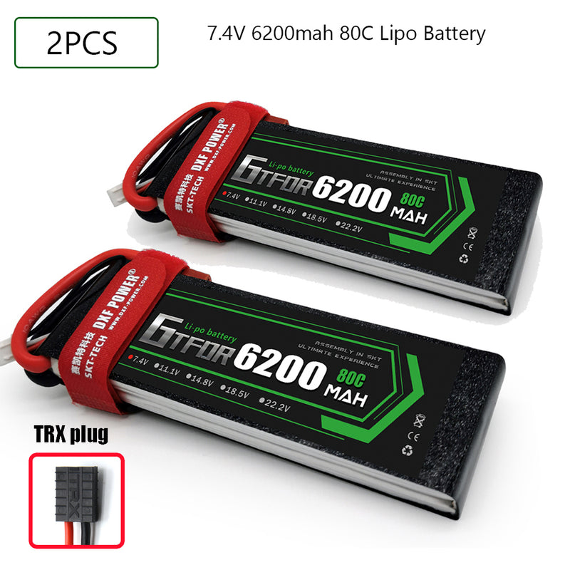 (CN)DXF 2S Lipo Battery 7.4V 80C 6200mAh Soft Case Battery with EC5 XT90 Connector for Car Truck Tank RC Buggy Truggy Racing Hobby