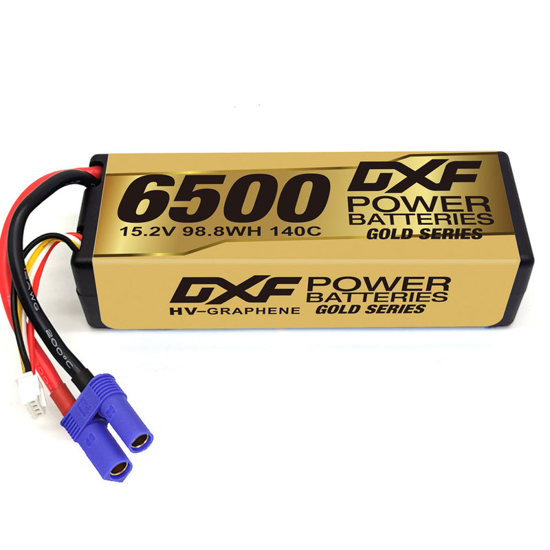 (ES)DXF Lipo Battery 4S 15.2V 6500MAH 140C GoldSeries Graphene lipo Hardcase with EC5 and XT90 Plug for Rc 1/8 1/10 Buggy Truck Car Off-Road Drone