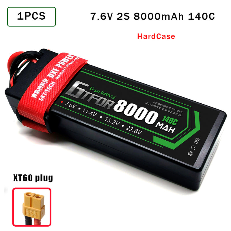 (CN)GTFDR 2S Lipo Battery 8000mAh 7.6V 140C Hardcase EC5 Plug for RC Buggy Truggy 1/10 Scale Racing Helicopters RC Car Boats