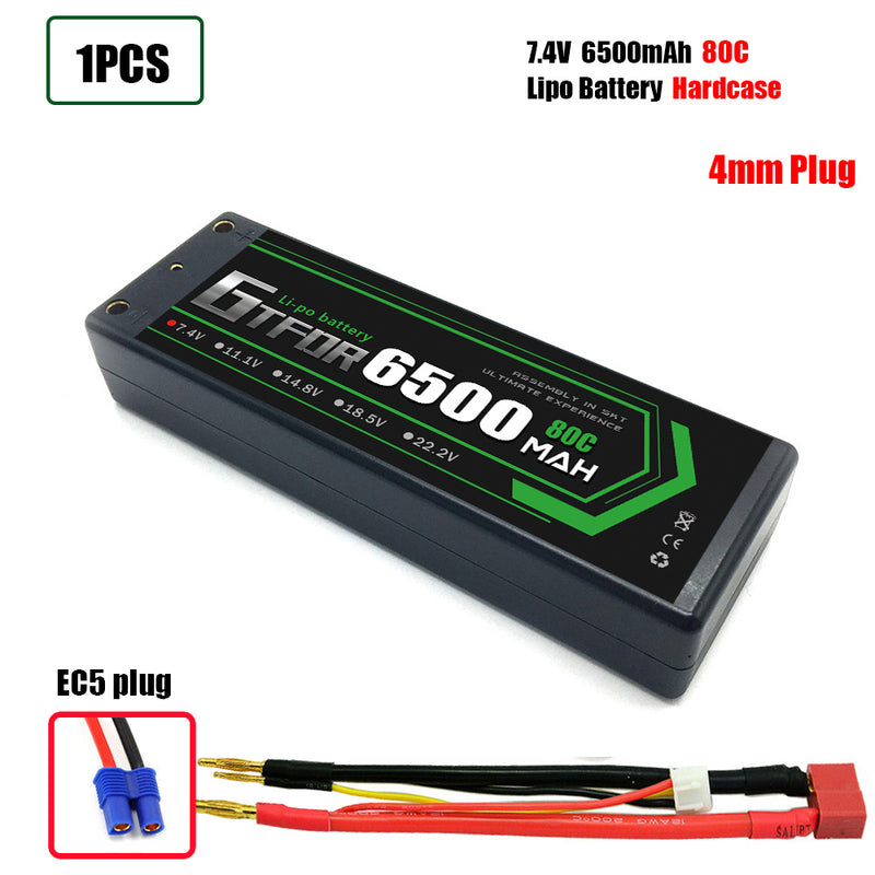 (CN)GTFDR 2S Lipo Battery 6500mAh 7.4V 80C 4mm Hardcase EC5 Plug for RC Buggy Truggy 1/10 Scale Racing Helicopters RC Car Boats