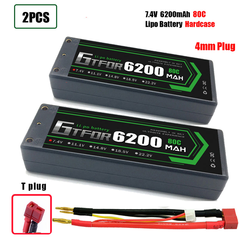 (CN)GTFDR 2S Lipo Battery 6200mAh 7.4V 80C 4mm Hardcase EC5 Plug for RC Buggy Truggy 1/10 Scale Racing Helicopters RC Car Boats