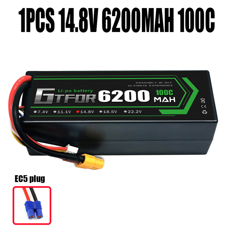 (CN)GTFDR 4S Lipo Battery 6200mAh 14.8V 100C Hardcase EC5 Plug for RC Buggy Truggy 1/10 Scale Racing Helicopters RC Car Boats