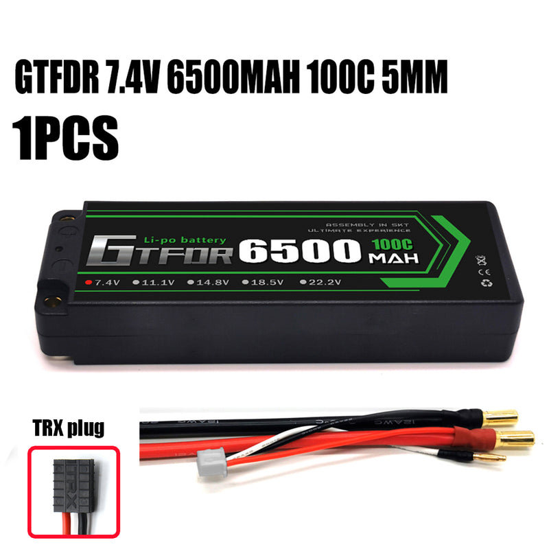(CN)GTFDR 2S Lipo Battery 6500mAh 7.4V 100C 5mm Hardcase EC5 Plug for RC Buggy Truggy 1/10 Scale Racing Helicopters RC Car Boats