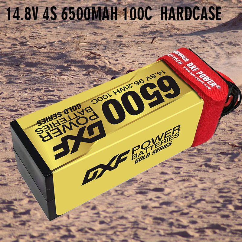 (USA)DXF Lipo Battery 4S 14.8V 6500MAH 100C GoldSeries Graphene lipo Hardcase with EC5 and XT90 Plug for Rc 1/8 1/10 Buggy Truck Car Off-Road Drone