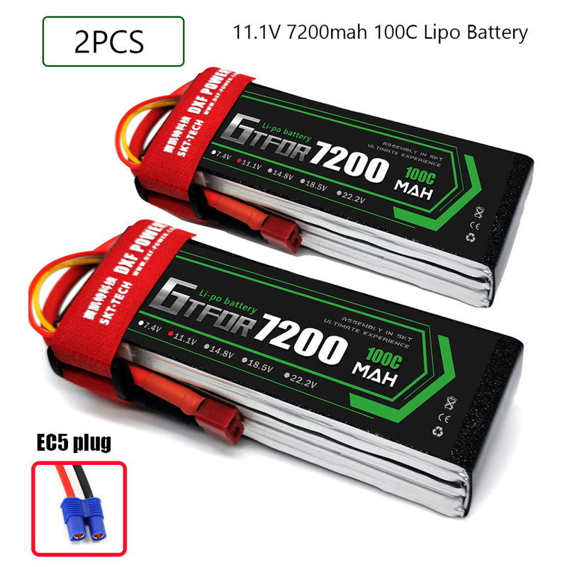 (CN)GTFDR 3S Lipo Battery 11.1V 100C7200mAh Soft Case Battery with EC5 XT90 Connector for Car Truck Tank RC Buggy Truggy Racing Hobby