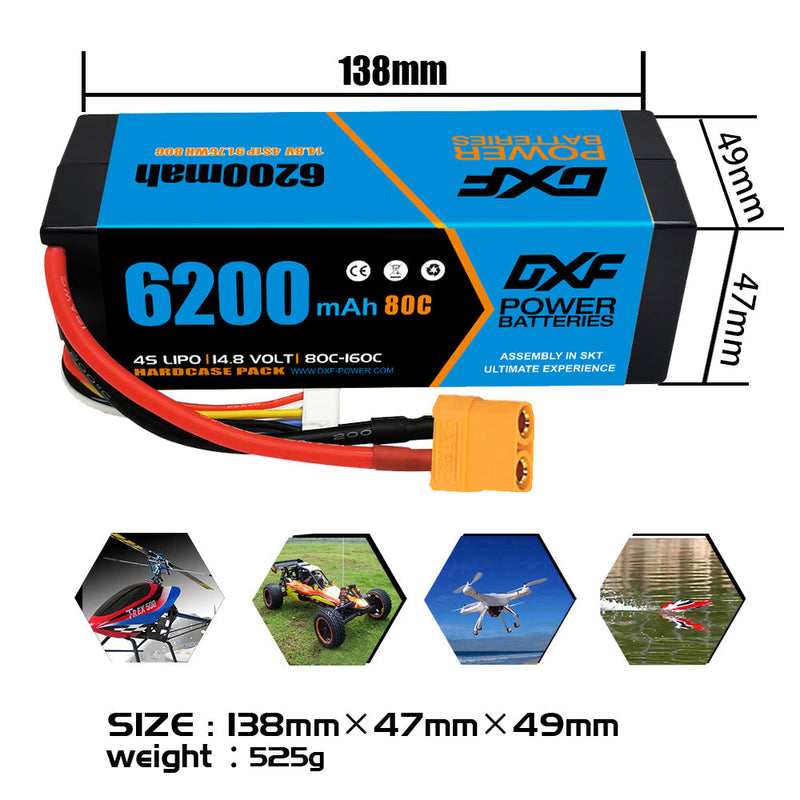 (FR)DXF Lipo Battery 4S 14.8V 6200MAH 80C  lipo Hardcase  XT90 Plug for Rc 1/8 1/10 Buggy Truck Car Off-Road Drone