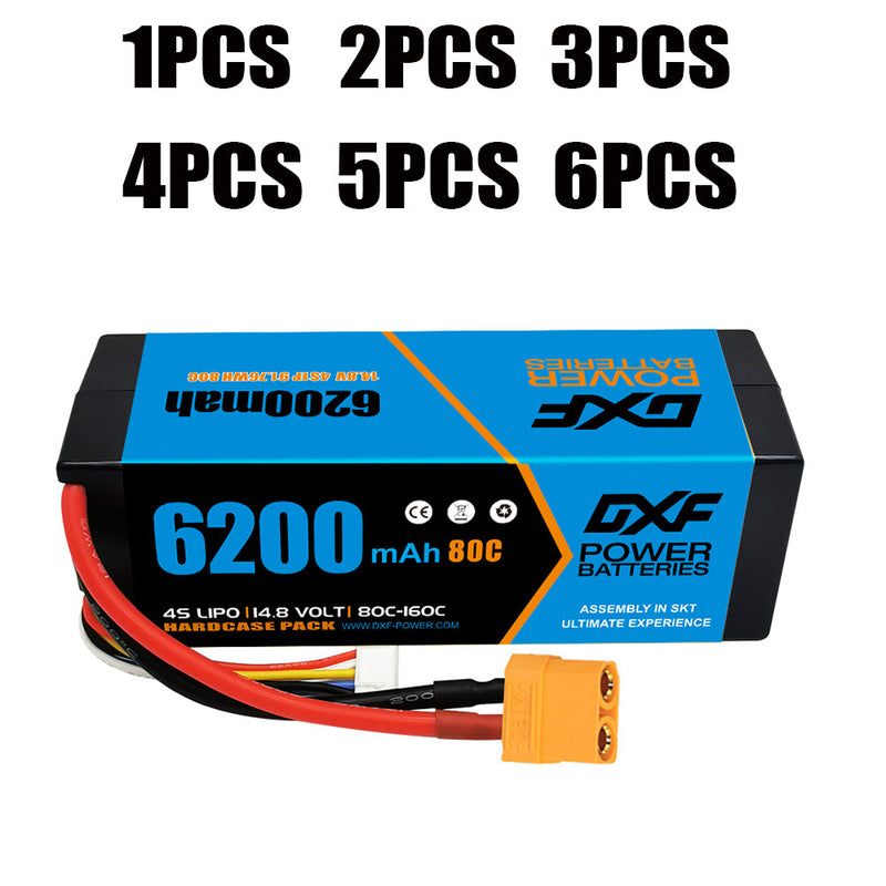 (ES)DXF Lipo Battery 4S 14.8V 6200MAH 80C  lipo Hardcase  XT90 Plug for Rc 1/8 1/10 Buggy Truck Car Off-Road Drone