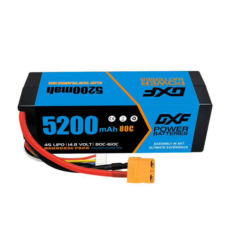 (ES)DXF Lipo Battery 4S 14.8V 5200MAH 80C  lipo Hardcase with  XT90 Plug for Rc 1/8 1/10 Buggy Truck Car Off-Road Drone