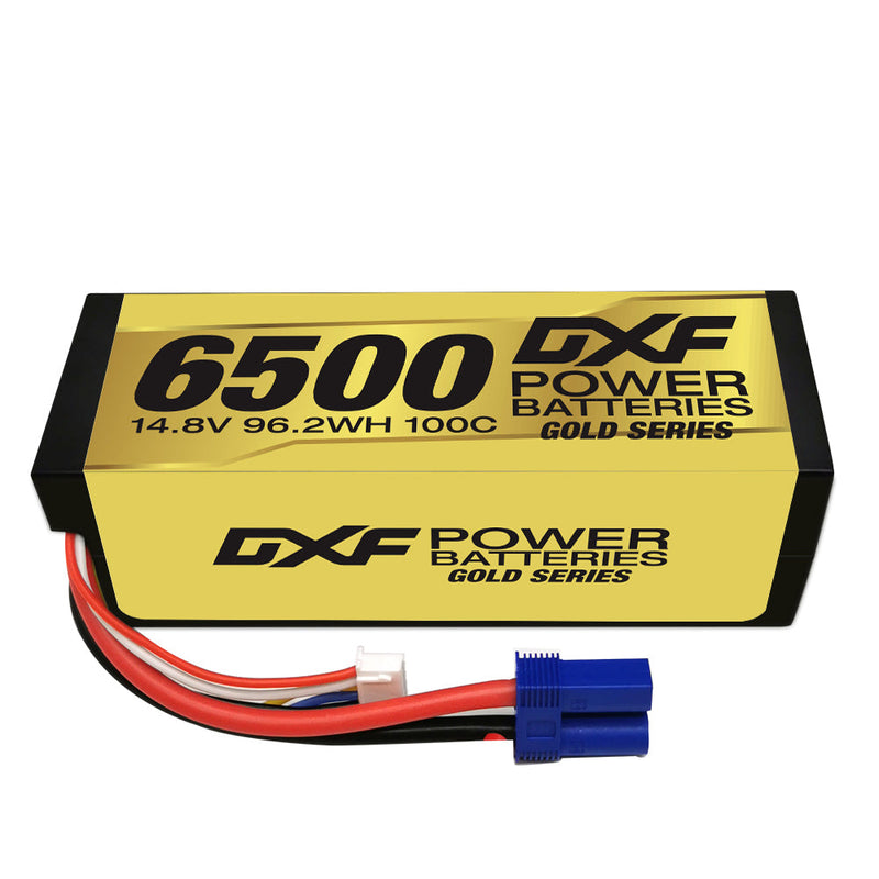 (USA)DXF Lipo Battery 4S 14.8V 6500MAH 100C GoldSeries Graphene lipo Hardcase with EC5 and XT90 Plug for Rc 1/8 1/10 Buggy Truck Car Off-Road Drone