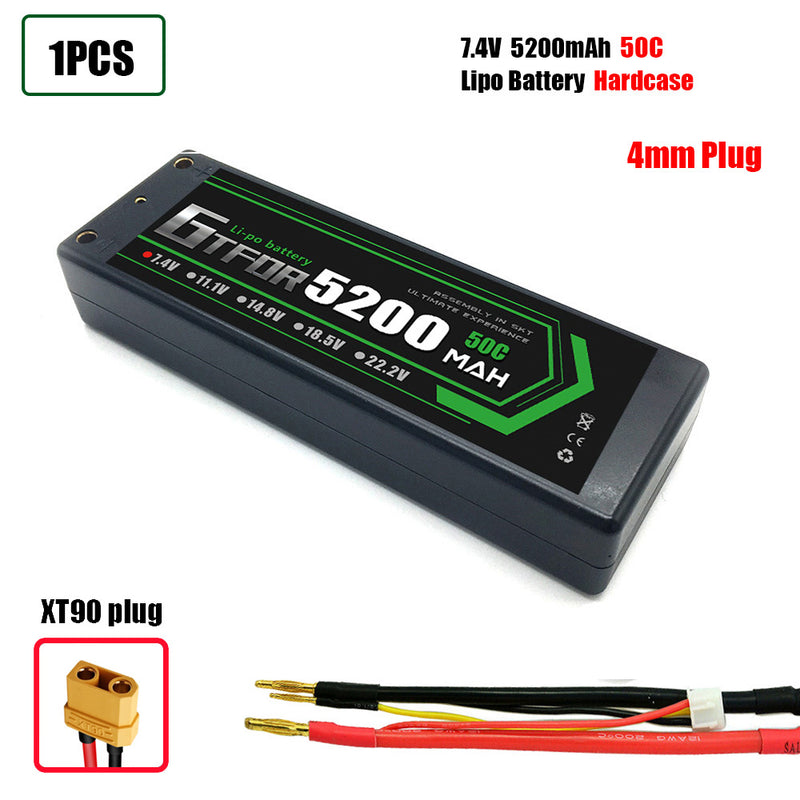 (CN)GTFDR 2S 5200 mAh 7.4V 50C 4MM Batteria Lipo ad Alta Capacità Hardcase con XT90 Spina per 1:8 Scala RC Auto, Multi-Rotore RC Aeroplano, RC Elicottero, RC Barca