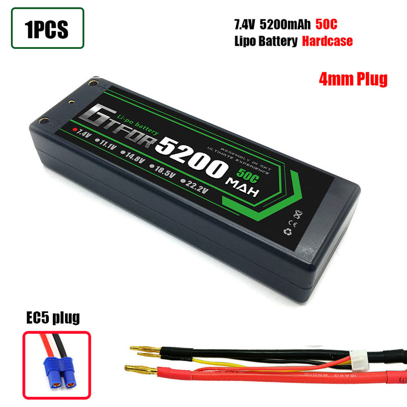 (CN)GTFDR 2S 5200 mAh 7.4V 50C 4MM Batteria Lipo ad Alta Capacità Hardcase con XT90 Spina per 1:8 Scala RC Auto, Multi-Rotore RC Aeroplano, RC Elicottero, RC Barca