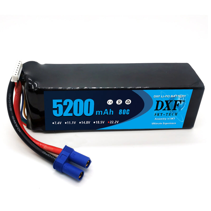 (PL)DXF 6S Lipo Akku 22,2V 80C 5200mAh Soft Case Akku mit EC5 XT90 Anschluss für Auto LKW Tank RC Buggy Truggy Racing Hobby 