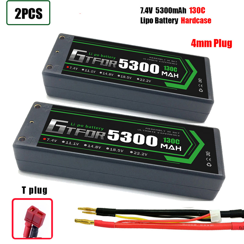 (CN)GTFDR 2S 5300 mAh 7.4V 130C 4MM Batteria Lipo ad Alta Capacità Hardcase con XT90 Spina per 1:8 Scala RC Auto, Multi-Rotore RC Aeroplano, RC Elicottero, RC Barca