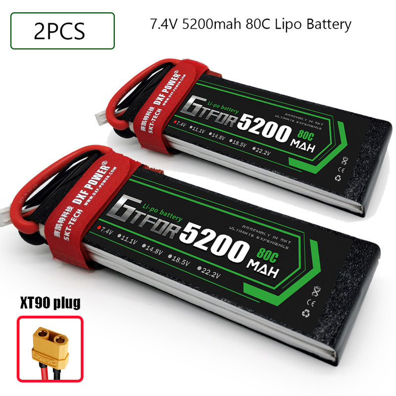 (CN)GTFDR 2S Lipo Battery 7.4V 80C 5200mAh Soft Case Battery with EC5 XT90 Connector for Car Truck Tank RC Buggy Truggy Racing Hobby