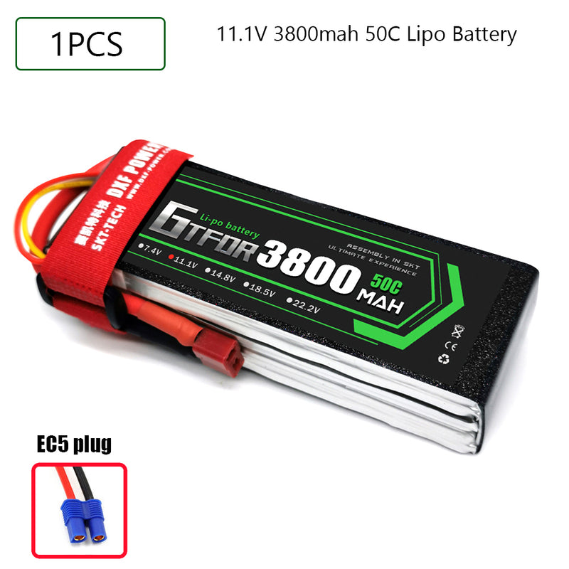 (CN)GTFDR 3S Lipo Battery 11.1V 50C 3800mAh Soft Case Battery with EC5 XT90 Connector for Car Truck Tank RC Buggy Truggy Racing Hobby