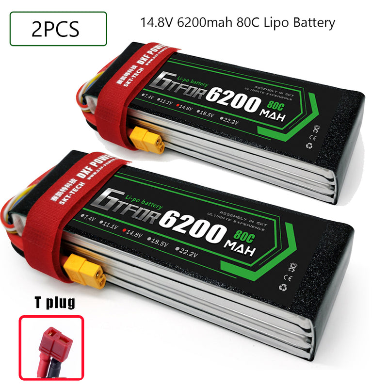 (CN)GTFDR 4S Lipo Battery 14.8V 80C 6200mAh Soft Case Battery with EC5 XT90 Connector for Car Truck Tank RC Buggy Truggy Racing Hobby